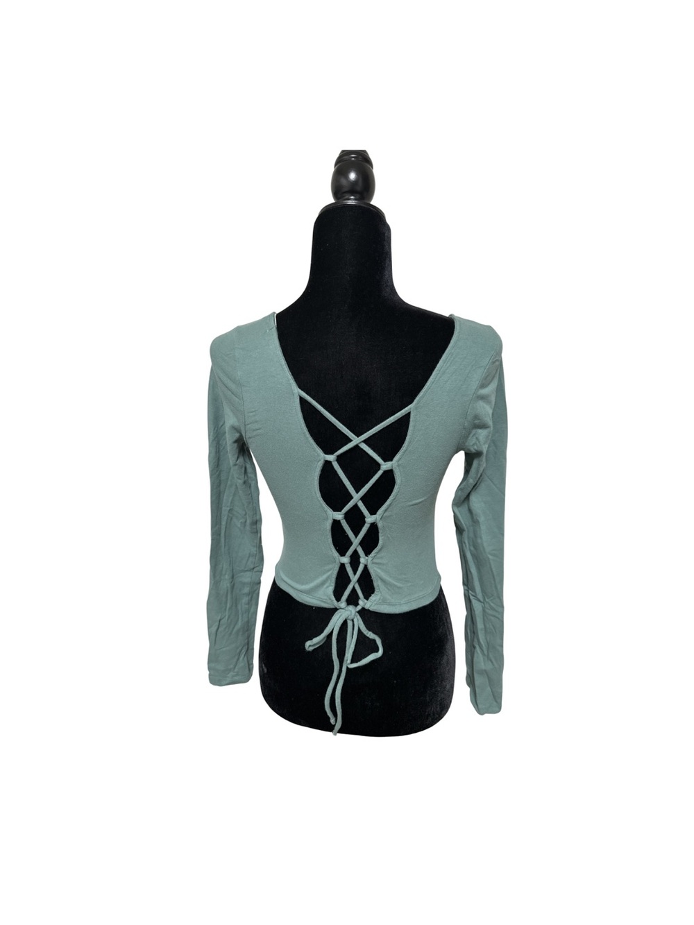 Aeropostale Sage Green Lace-Up Open Back Long Sleeve Top Size M